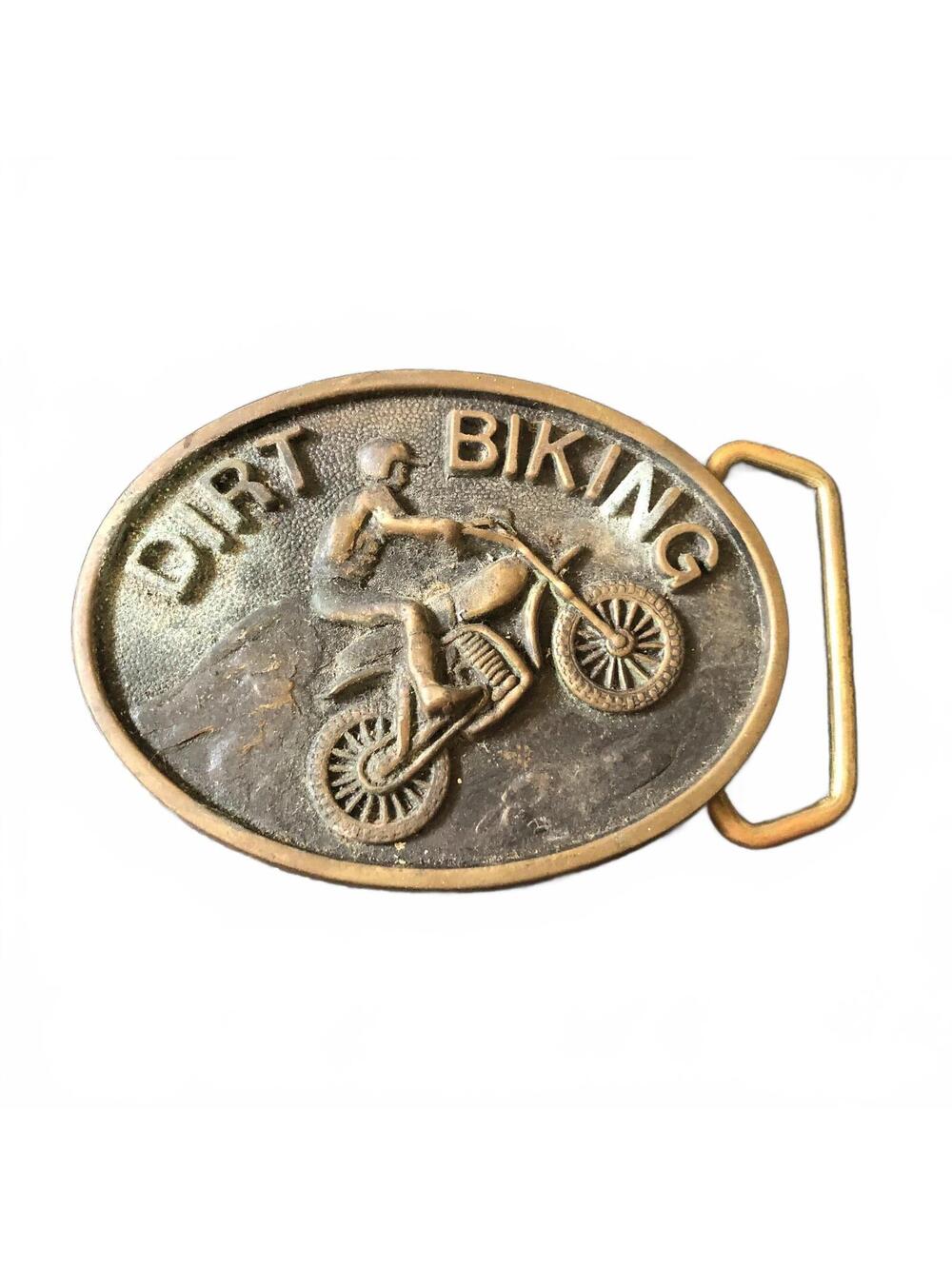 Vintage Solid Brass Dirt Biking Belt Buckle Made in USA